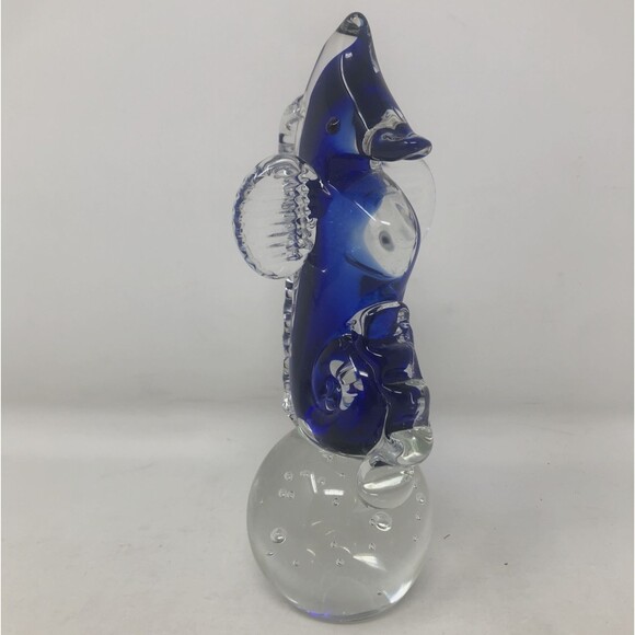 Art Glass Seahorse Paperweight Cobalt Blue Bullicante Bubbles 7" Beachy Coastal - Picture 3 of 11